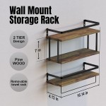 3 Tier Wall Mounted Floating Shelves Set of 3 Rustic Wood Wall Shelf with Metal Frame Extra Storage Rack for Bathroom Kitchen Bedroom with Tissue Rack & Towel Bar - BQFL96GKC