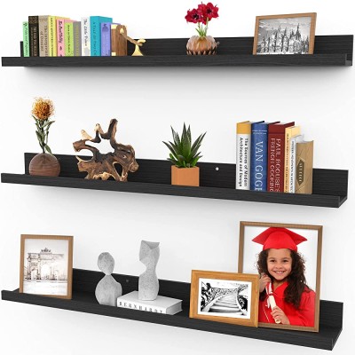 36 Inch Floating Shelves for Wall Set of 3 in Ebony Black Modern Rustic Style Wall Mounted Display Shelves Picture Ledges by Icona Bay - BVCU74X3V