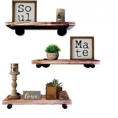 Floating Shelves with Industrial Pipe Brackets by |TY Creations Home Set of 3 Rustic Wall Mounted Wood Shelving Storage Home Decor for Bathroom Kitchen Bedroom Living Room Office - BG5G6QXQA
