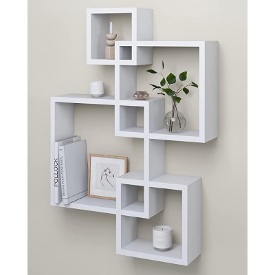 Greenco 4 Cube Intersecting Mounted Floating Wall Shelves 25.5 Inch White - BRC1CDKGI