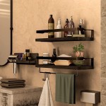 LYNNC 3 in 1 Rustic Floating Shelves Decorative Storage Shelves with Towel Bar Wall Mounted Shelves Holder for Bathroom Kitchen & Bedroom Set of 3 Shelves - B6W8PK2BT