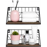 Mkono Floating Shelves Wall Mounted Set of 2 Rustic Wood Storage Display Shelf with Metal Wire Basket 11.5 Inches Hanging Shelf for Bedroom Bathroom Living Room Kitchen Office Brown,Small - BJLY4PBJR