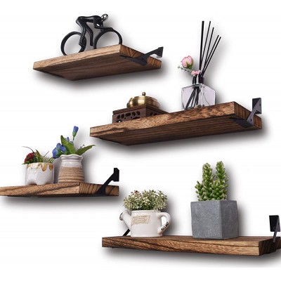 Rustic Wood Floating Shelves for Wall Farmhouse Wooden Wall Shelf for Bathroom Kitchen Bedroom Living Room Set of 4 Light Brown - B67ASSAW7