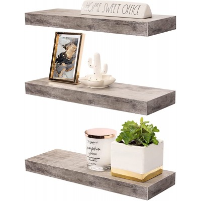 Sorbus Floating Shelf Set — Rustic Wood Hanging Rectangle Wall Shelves — Perfect for Home Décor Trophy Display Photo Frames and More 3-Pack Grey - BSNTX4ONA