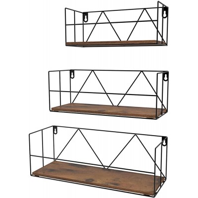 ZBEIVAN Floating Shelves Wall Mounted Set of 3 Wall Shelves with Metal Wire for Bathroom Bedroom Kitchen Living Room - BVY44KQSH