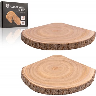 KitchenMania Corner Wall Shelf Corner Floating Shelves Set of 2 Wood Slices with Bark Decorations Style Wall Mount Storage Display for Bathroom Kitchen,Living room decor,Bedroom,Office,Home Plant - BNQGLHE3Q