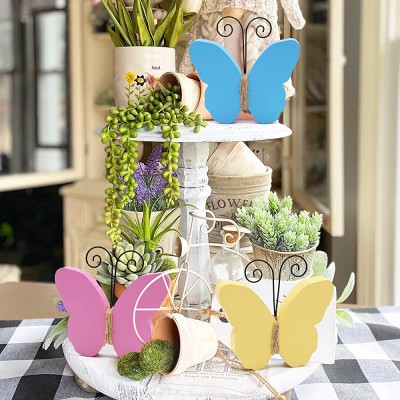 Spring Tiered Tray Decor Wood Butterfly Decorations Farmhouse Rustic Butterfly Decor for Kitchen Shelf Mantel Table Display Spring Summer Home Decor - B0F0V7LZJ