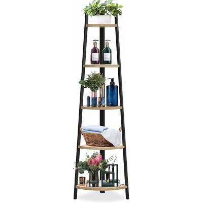 SpringSun 5-Tier Corner Ladder Wood Shelf Display Rack Multipurpose Bookshelf and Plant Stand for Living Room and Office - BCZJBXQ2P