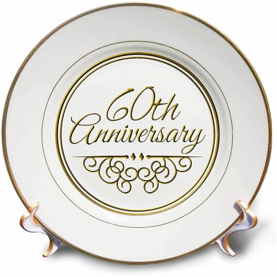 3dRose cp_154502_1 60th Gold Text for Celebrating Wedding Anniversaries 60 Years Married Together Porcelain Plate 8-Inch - B4TFIAT88