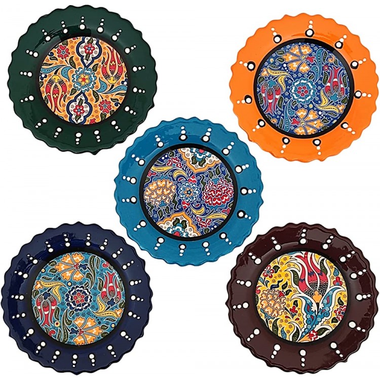 Ayennur Turkish Decorative Plates Set of 5-5.1113cm Multicolor Handmade Ceramic Ornament for Home&Office Wall Decors - BV4XHK6J1
