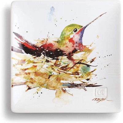 Dean Crouser Hummingbird In Nest Watercolor 7 x 7 Ceramic Stoneware Decorative Snack Plate - BQSOD1FD7