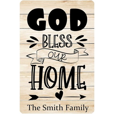 God Bless Our Home Devotional Faith Personalized Custom Name Plate Good Wishes Indoor and Outdoor Living Room Porch Patio Decorative Plaque Bedroom Study Wall Hanging Gift - BWYPWZPH2