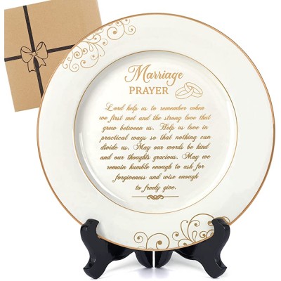 Urllinz Marriage Prayer Plate-Anniversary Wedding Gifts for Couples Unique 2022,Marriage Gifts for Parents Wife Husband,Engagemnt Gift Ideas,9 Inch Gold Porcelain Table Top Plate Decor with Stand - BTEP4HYBR