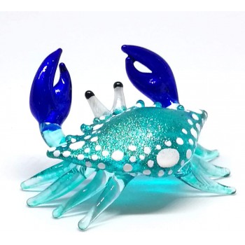 ZOOCRAFT Blown Glass Blue Crab Figurine Handmade Miniature Ornament Aquarium Marine Collection - BEFQK5UO3