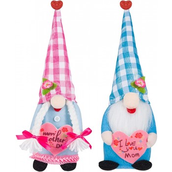 2 Pack Mother's Day Mr and Mrs Gnomes Plush Gift- Handmade Swedish Tomtes with Pink and Blue Plaid Hats Adorable Faceless Figurines Table Centerpiece for Mother's Day Mom Grandma Presents Home Decors - BIK0MZDKX
