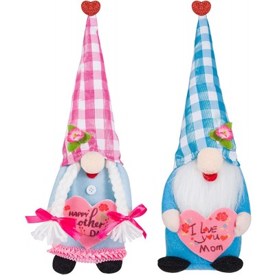 2 Pack Mother's Day Mr and Mrs Gnomes Plush Gift- Handmade Swedish Tomtes with Pink and Blue Plaid Hats Adorable Faceless Figurines Table Centerpiece for Mother's Day Mom Grandma Presents Home Decors - BTCG9Z66C