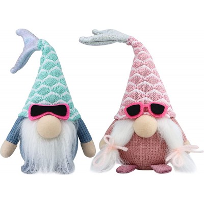 Gehydy 2 Pcs Beach Mermaid Gnomes Plush Summer Decor Gifts Tiered Tray Decorations Handmade Swedish Tomte Home Kitchen Farmhouse Ornament Figurines - BCY46AYUV