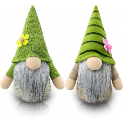 Gehydy 2Pcs Spring Gnome Plush Garden Flower Tiered Tray Decor Easter Sunflower Handmade Green Swedish Tomte Holiday Home Farmhouse Table Decoration Ornament Gifts - B1GEYPNOG