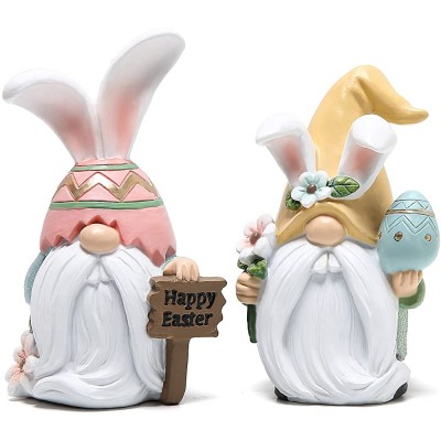 Hodao 2 Pack Easter Decorations Easter Gnomes Decor Resin Easter Bunny Doll Decoration Home Ornaments Table Decor Valentines Gnomes Resin Decor Gifts Suit Gnome - BRG19G8KX