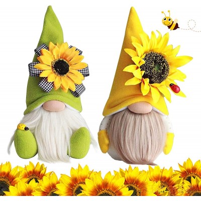 Sunflower Gnome,Summer Gnomes,Flannelette Doll,Spring Sunflower Gnome Cute Faceless Doll Scandinavian Tomte Nisse Swedish Honey Bee Elf Bee Festival Home Farmhouse Kitchen Decor Yellow,Green 2 Pcs - B3ORO1NOB
