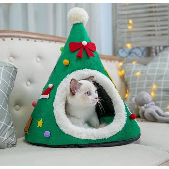 Christmas Tree Cat House Cat Tent Cave Bed Winter Warm Soft Comfortable Pet Cat Cave,22x26in Bed Shape Tree Pet Nest ACH-03 - BHLVF4L0W