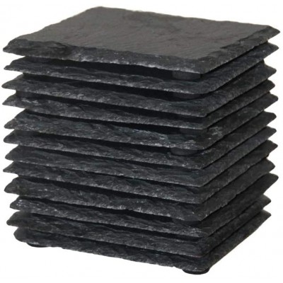 12 Pack 4 x 4 Inch Gorgeous Black Slate Stone Coasters Bulk Square Slate Stone Cup Coaster for Drink Bar Kitchen Home Handmade Natural Rough Edge Set of 12 - BPYJPFPRV