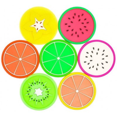 7 Pcs Fruit Coaster Non Slip Silicone Heat Insulation Coasters Cute Slice Drink Cup Mat for Bar Kitchen and Patio Tabletop - B4GT9C2M5