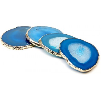 Brazilian Agate Coasters | Natural Agate Gemstone | Coasters for Drinks | Housewarming Gift | Crystal Coasters | Geode Coasters | Stone Coasters | Drink Coasters | Coaster Set by Animal Purity Blue - BZZO1O2E2