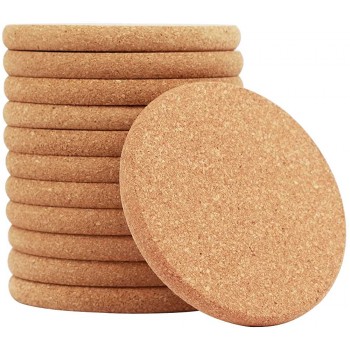 Cork Round Edge Coasters -12 Packs Extra Thick Wooden Drink Coaster 4 inch Diameter and 2 5 inch Thick Plain Absorbent and Reusable Saucers for Hot&Cold Drink - BURYX5M6T