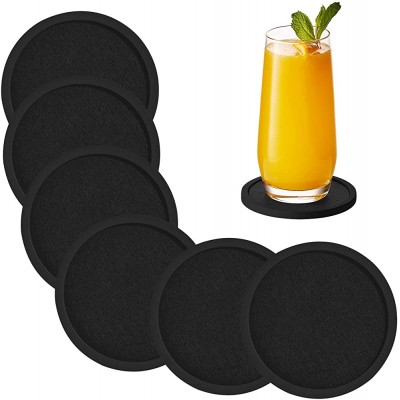 Drink Coasters DeSS Silicone Coasters for Drinks Absorbent Silicone Drinks Coasters Set of 6 with Removable Felts for Tabletop Protection Black - BUELCLWJI