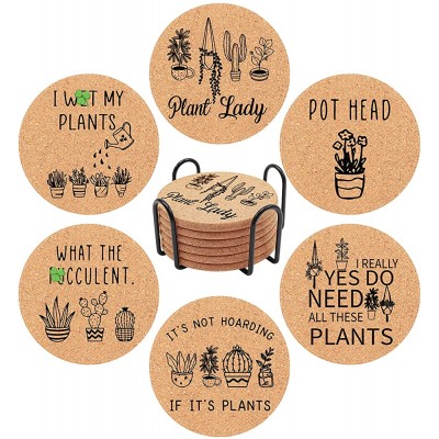 Homento Funny Plant Coasters for Drinks Absorbent with Holder-Plant Gifts for Plant Lovers Women,Funny Succulent Gifts for Gardeners,Crazy Plant Lady Gift,Plant Cork Coasters with Cork Base,Set of 6 - BWD26SGNI