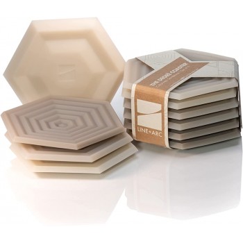The Original Degrē Coaster Set of 6 Sandstone by LINE+ARC. 10mm Thick Dishwasher Safe Stain-Resistant Outdoor Coffee Table Silicone Modern Hexagon Mid Century Cup Drink Non-Absorbent Housewarming - BYM4D3WHF