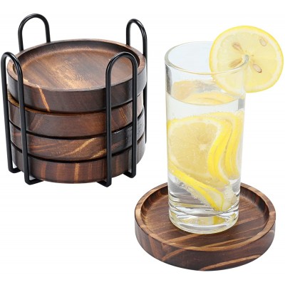 Wooden Coasters for Drinks Natural Paulownia Wood Drink Coaster Set for Drinking Glasses Tabletop Protection for Any Table Type Set of 5 Dia 4.3 x 4.3 x 0.8 Inches - B98LAX3V7