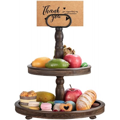 Gneric Distressed Wood 2-Tier Tray Decorative Trays Vintage Decor Round Fruit Holder for Macaron Plate Cakes Fruits Desserts Fruits Snack Candy Buffet Display Cake Stand  Rustic Brown - B9ML4ZX0I