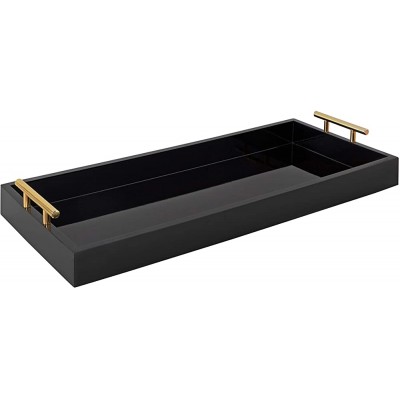 Kate and Laurel Lipton Narrow Decorative Tray with Polished Metal Handles 10 x 24 Black and Gold Chic Accent Tray for Display and Storage - B01QTI0MW