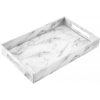 Luxspire Valet Tray with Handles 15"Large PU Decorative Ottoman Serving Tray Coffee Table Tray Catchall Tray Countertop Storage Modern Batnroom Tray for Jewelry Key Cologne Organizer Marble White - BPNWKRUGS