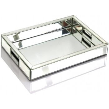 Rectangle Silver Mirror Decorative Tray Size 11” Length x 14” Width x 2” Height Mirrored Vanity Organizer with Hand Markup Perfume Jewelry Tray for Bathroom Bedroom Dresser Coffee Table qmdecor - BOZKJDHL0
