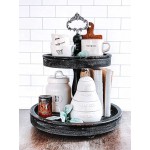 Rustic Wood Two Tiered Tray by Felt Creative Home Goods Farmhouse 2 Tier Serving Tray for Coffee Bar Kitchen Counter Dining Room Table Cupcake Stand with Changeable Decorative Handles Black - B0L6ILENX