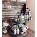 Rustic Wood Two Tiered Tray by Felt Creative Home Goods Farmhouse 2 Tier Serving Tray for Coffee Bar Kitchen Counter Dining Room Table Cupcake Stand with Changeable Decorative Handles Black - B0L6ILENX