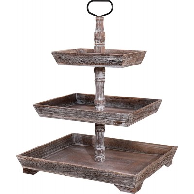 UD 3 Tier Serving Tray Rectangle Tiered Tray Decorative 3 Tier Wood Serving Trays,Farmhouse Decor Holiday Home Decoration,Durable,Large Storage Tray Rustic Brown - B3JIEOJ0H
