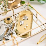 Verzille Large Gold Mirror Tray: Ornate Decorative Tray Jewelry Makeup & Perfume Organizer Bathroom Vanity Bedroom Dresser Bar or Coffee Table Glass Display Tray with Small Jewelry Tray & Bag - BOPL70X6M