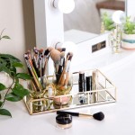 Verzille Large Gold Mirror Tray: Ornate Decorative Tray Jewelry Makeup & Perfume Organizer Bathroom Vanity Bedroom Dresser Bar or Coffee Table Glass Display Tray with Small Jewelry Tray & Bag - BOPL70X6M