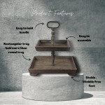 Wood Two Tier Tray-Rustic Farmhouse Tiered Tray Decor Holder-Wooden 2-Tiered Stand-Square Tier Serving Tray - BYCO1DJZ8