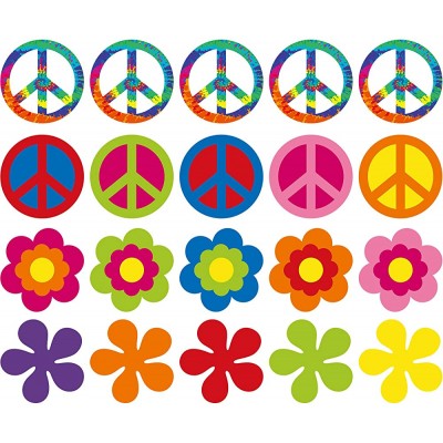 20 Pieces 60's Party Cutout 60's Groovy Party Cut-Outs Decoration Retro Flower Cutouts Peace Sign Cutouts with Glue Point Dots for 60 s Theme Party Decorations 7.9 x 7.9 Inch - BEQXCV0UI