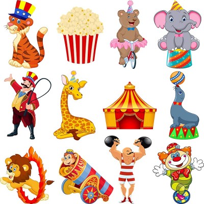 Zonon 24 Pieces Carnival Cutouts Party Supplies Circus Theme Birthday Party Favors Circus Animals Clown Performers Carnival Party Decoration - BF34ZQBW5