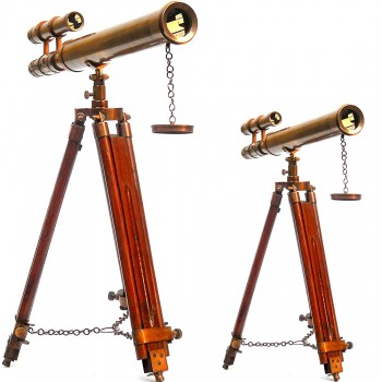 Antique Marine Wooden Tripod Telescope Vintage Handmade Double Barrel Handicraft Article Collectible - BKOEAGE6Z