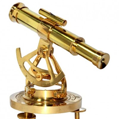 Beautiful Shinny Brass Alidade Telescope with Base Compass Handmade Desk Tabletop Survey Instrument Alidate Compass Gift - BN7VR8NLZ