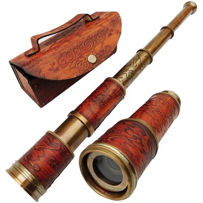 Handheld Telescope in Leather Box Brass Antique Style Pirate Spyglass Navigation Marine Collector Baptism Gift Kids Gifts for Sailor Father Birthday Gift Graduation Gift - BDFKG1SPN