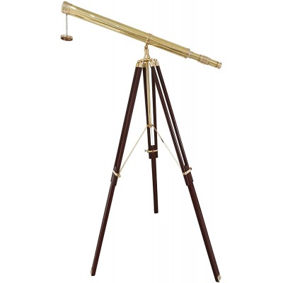 Maritime 65" Nautical Floor Standing Brass Telescope Brown Wooden Tripod Stand Home Decor Griffith Scope - BBS6W69WG