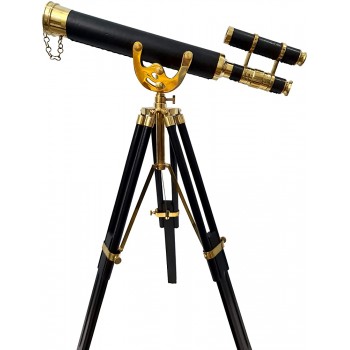 Nautical Desktop Standing Brass Leather Telescope Anchor-Master Decorative Home Decor Black & Brass Finish - BVWXRB5BZ